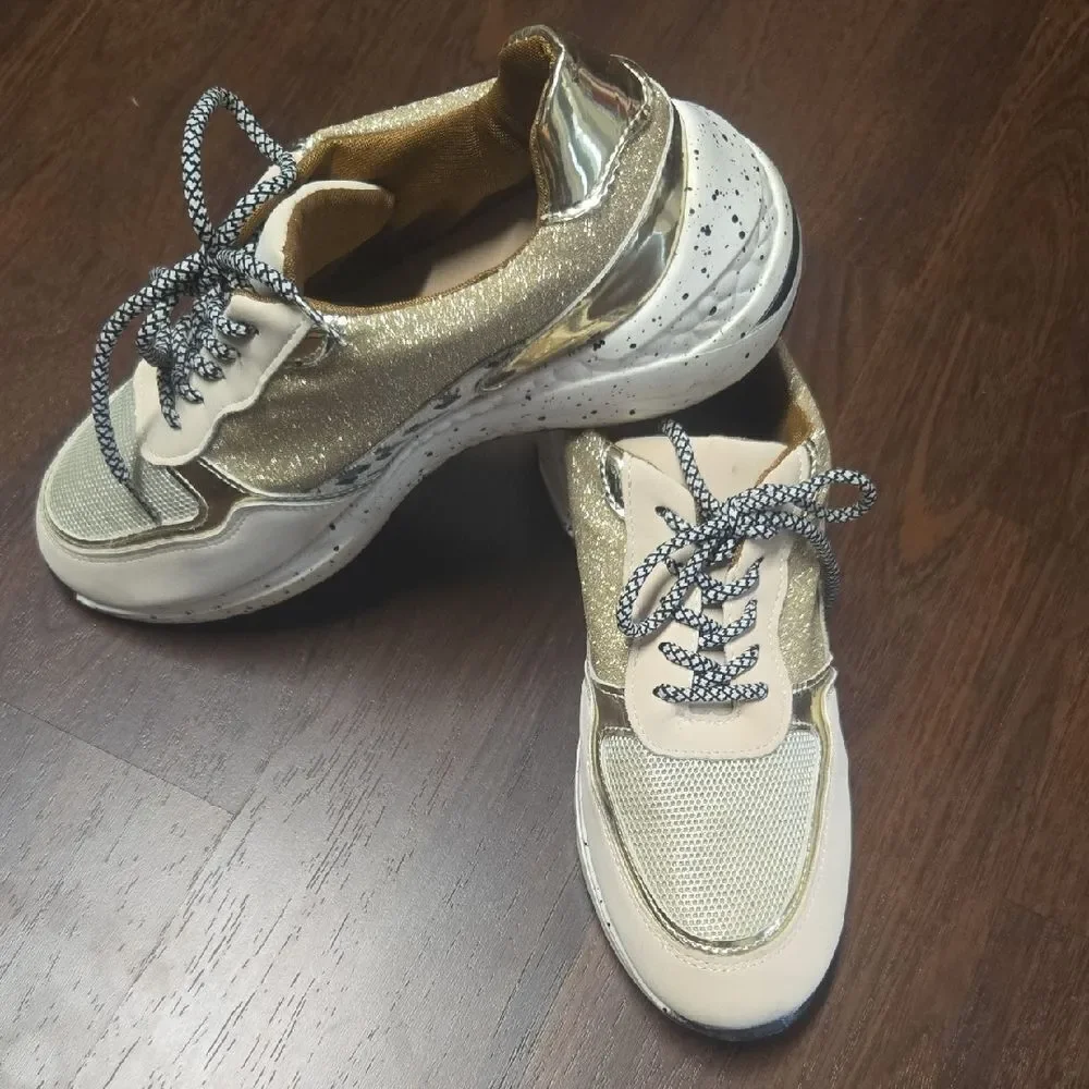 Stylish Gold and Cream Women's Sneakers